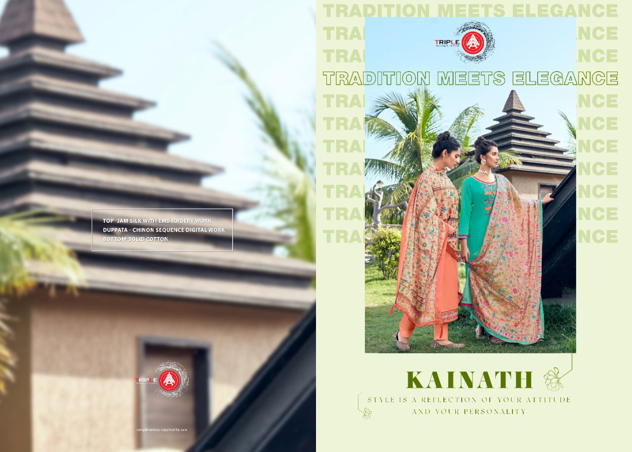 Kainath Latest Digital Jam Silk with Embroidery Work Designer Dress Material Collection.